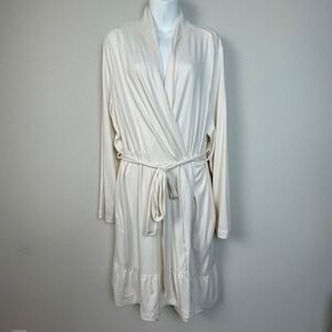 Berkshire Homewear Womens XL Cream Robe Long Sleeve Tie Waist Ruffle Hem